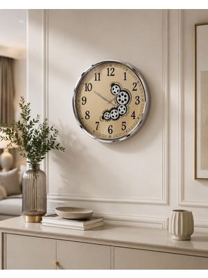 Odea Tr Sleepnova Silver Gear Gümüş Çerçeveli Çark Detaylı Dekoratif Duvar Saati