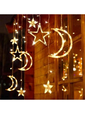 Odea Tr LED Işık Dekorasyon Süsleme Perde LED Ay Yıldız Hilal Ramazan Süsleme Gün Işığı LED Romantik Fişli 3.5 Metre