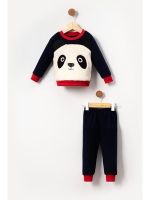 Odea Tr Panda Görselli Bebek & Çocuk Polar Kışlık Alt Üst Takım-Siyah