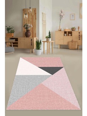 Odea Tr Dekoratif Leke Tutmaz Kaymaz Tabanlı Yıkanabilir Salon Mutfak Halısı Yolluk AR1322, Pembe, 160 x 230
