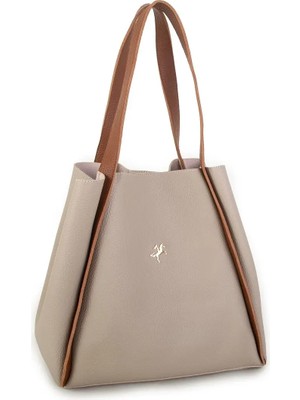 Ada Çanta Kırtasiye Nas Bag Kadın Büyük Boy Büzmeli Yavrulu Çıtçıtlı Tote Bag Omuz Çantası Kum Taba 34CMX34CM