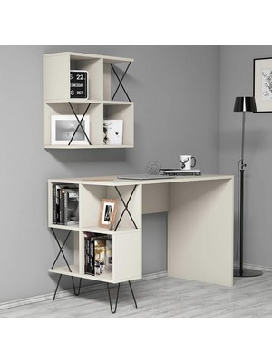 Odea Tr Extra Duvar Raflı Çalışma Masası (Krem)