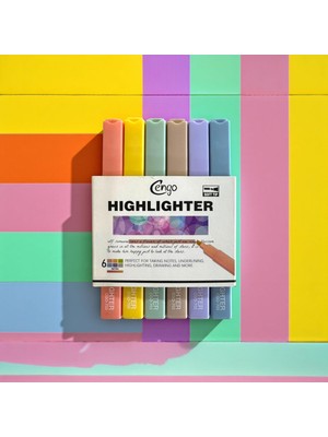 Odea Tr Kare Tip 6 Lı Highlighter Fosforlu Kalem Retro Serisi
