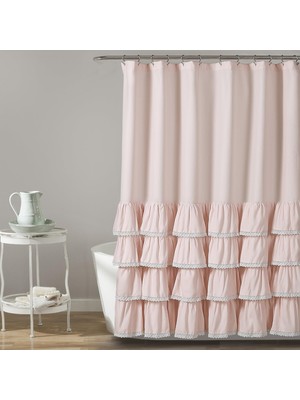 Odea Tr Ella Dantel Fırfırlı Duş Perdesi, 182,88 cm x 182,88 Cm, Allık
