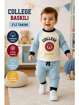 Candar College Baskılı 3 Iplik Uzun Kollu Sweatli 2'li Erkek Bebek Takımı – 9-36 Ay