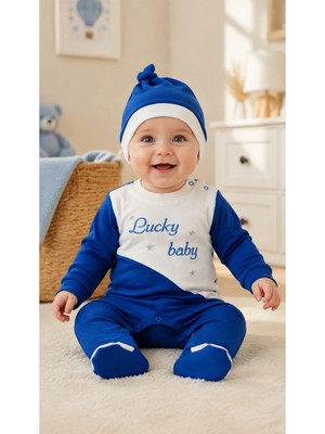 Candar Lucky Baby Es Çizgi Boy Nakışlı Şapkalı Erkek Bebek Tulumu | 0-3 ve 3-6 Ay