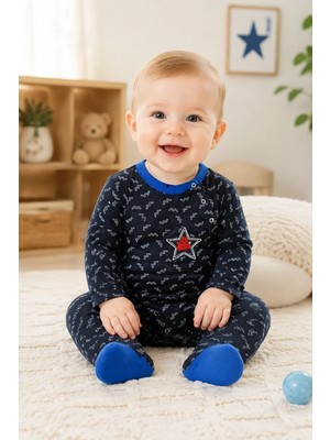 Candar Star Baby Baskılı Çıtçıt Kapamalı Erkek Bebek Tulumu – 0-3, 3-6, 6-9 Ay