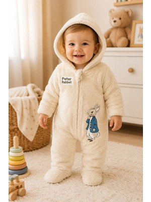 Candar Rabbit Tavşan Nakışlı Patikli Tüylü Erkek Bebek Tulumu – Fermuarlı | 3-6-9-12 Ay