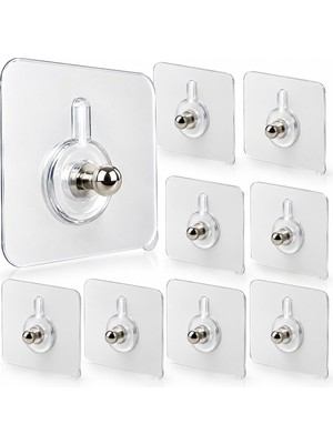 Odea Suwors 10’lu Şeffaf Yapışkanlı Duvar Askısı, Delmeden Montajlı Pvc Askı Aparatı, Metal Başlıklı Kristal Görünümlü Çok Amaçlı Askı Seti