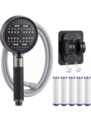 Odea Mallart® Arıtmalı Filtreli Duş Başlığı Seti - 6 Kademeli Tazyikli Duş Telefonu, 150 cm Silikon Hortum, 6 Adet Filtre ve Yapışkanlı Askı Mafsal