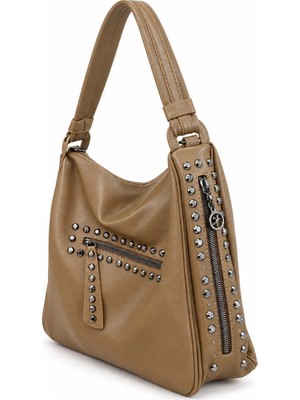 Ada Çanta Kırtasiye Nas Bag Kadın Omuz Çantası Zımbalı Hafif Haki/vizon ( 36CMX33CM) ARD84666