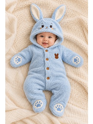 Beniizle 0-6 Ay Bebek Tavşanlı Welsoft Peluş Tulum Kapüşonlu Kışlık Uyku Tulumu