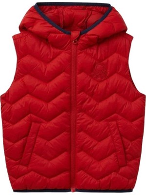 Benetton Erkek Bebek 1-6 Yaş Logo Işlemeli Kapüşonlu Yelek Kırmızı