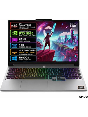 Lenovo Loq 15AHP11 83TN0096TR-04 Amd Ryzen 7 250 32GB Ram 1TB SSD RTX5070 8gb 115W 15.3" 165Hz Wuxga IPS Freedos Gaming Notebook