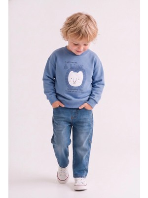 Nk Kids Erkek Bebek 1-4 Yaş Aslan Desenli Sweatshirt Mavi