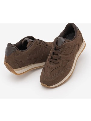 Marjin Kadın Süet Bağcıklı Retro Günlük Sneaker Spor Ayakkabı Foryeta Kahve Süet