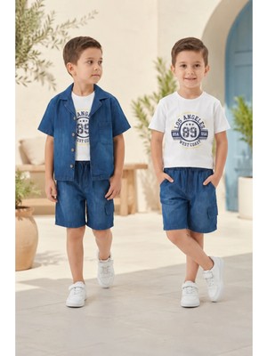 Candar Denim Gömlek ve Şortlu 3 Parça Çocuk Takımı – 6/10 Yaş