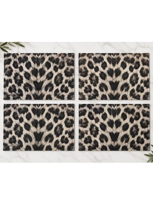 Leopar Desenli Amerikan Servis 4'lü Set 35X45 cm | Dekoratif Sofra Sunum Takımı