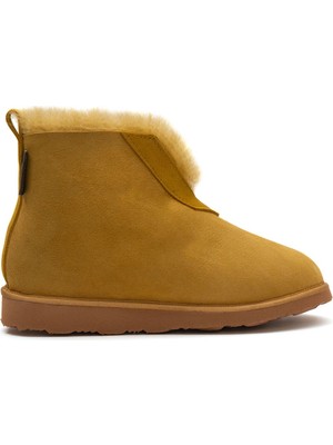 Pegia Hakiki Süet Içi Kürklü Unisex Panduf 191224 Hardal