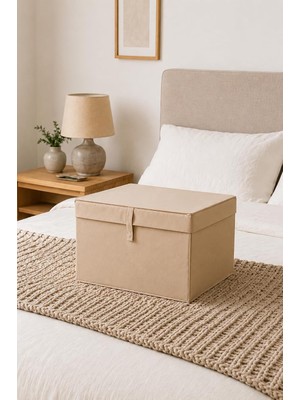 Happy Trend Amaçlı Organizer Lüks Saklama Kutusu Düzenleyici Kutu Hurç Bej (Mini Boy 40 * 30 * 26)