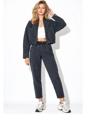 Vena Marla Çizgili Yüksek Bel Slouchy Jogger Pantolon-Indigo
