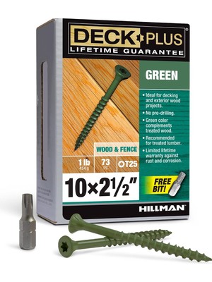 Happy Trend Plus 48401 Dış Mekan Ahşap Vidaları, #10 x 2-1/2 Inç, 4 Katman Epoksi Kaplama, Torx/yıldız Ucu Dahil, Kalın Diş, Döşeme Vidaları, Dış Mekan Pas Dirençli, Yeşil, 73 Adet