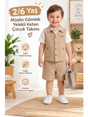 Candar 2-6 Yaş Çocuk Takımı – Müslin Gömlek ve Keten Yelek