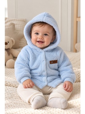 Beniizle Kapüşonlu Unisex Welsoft Yumuşak Dokulu Çıtçıtlı Kışlık Bebek Hırkası
