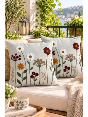 Decomia Home Modern Tufting Punch Nakışlı Keten Karışımlı Kırlent Kılıfı Seti Salon Dekor (43X43 Cm)