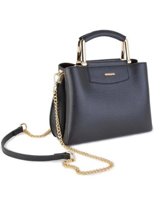 Ada Çanta Kırtasiye Nas Bag Kadın Şık Zincirli El ve Omuz Çantası Midiboy Siyah Liza 27X 19 cm