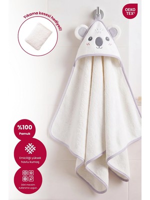Die Grup Tr Kapüşonlu Bebek Banyo HAVLUSU%100 Pamuk Bebek Havlu Oeko-Tex® Havlu Kundak - Beyaz Koala, 75 x 75 cm