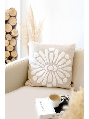 Die Grup Tr Bohem Özel Tasarım Punch Panç Desen Kare Dekoratif Kırlent Kılıfı 43X43 cm Boho Bej