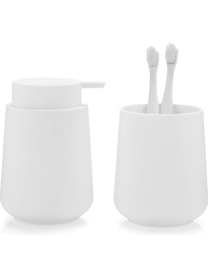 Die Grup Tr Modern Minimalist Beyaz Banyo Aksesuarları 2 Parça Set Mat Plastik Sabunluk Diş Fırçası Tutucu Banyo Dekoru ve Depolama Için Ideal