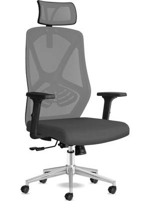 Craft Ofis Sandalyesi Baş Destekli Ergonomik Çalışma Koltuğu Kumaş (Gri)