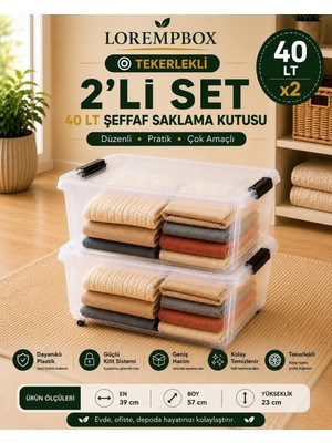 Die Grup Tr Lorempbox 40 Lt Tekerlekli Şeffaf Saklama Kutusu 2'li Set
