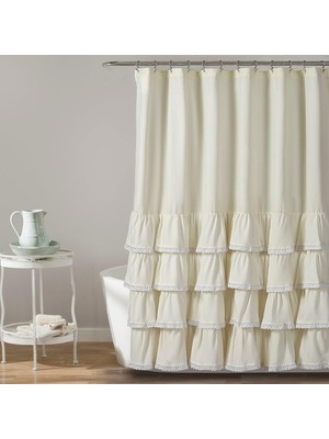 Die Grup Tr Ella Duş Perdesi Fırfırlı Dantel Tasarım | Vintage Şık Çiftlik Evi Tarzı Banyo, 182,88 cm x 182,88 Cm, Fildişi
