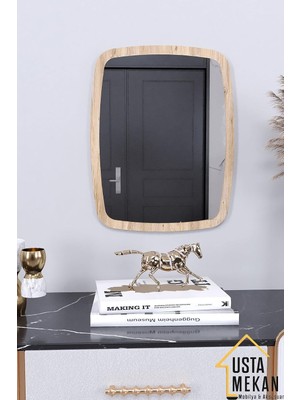 Die Grup Tr Ceviz Dekoratif Yuvarlak Kenar Büyük Antre Hol Koridor Duvar Salon Wc Ofis Aynası 45 cm Renk 45 x 30
