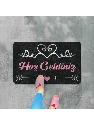Die Grup Tr M&h QUALITY(404) Hoş Geldiniz Yazılır Dekoratif Dış Kapı Önü ve Iç Mekan Paspası Yıkanabilir Çok Renkli 45 x 70