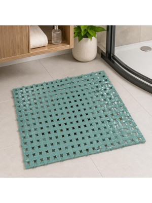 Die Grup Tr Banyo Yer Karosu 33X33 Cm, Kaymaz Plastik Duş Matı, Geçmeli Modüler Banyo Paspası, Su Tahliye Delikli Islak Zemin Karosu, Lavabo Önü Duş Çıkışı Zemin Matı (Yeşil)