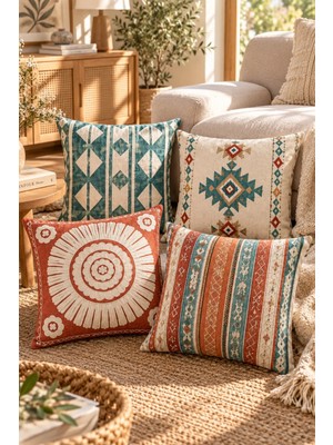 Decomia Home Çift Taraflı Etnik Desenli 4'lü Kırlent Kılıfı Seti (43X43 Cm)