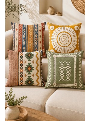Decomia Home Çift Taraflı Etnik Desenli 4'lü Kırlent Kılıfı Seti (43X43 Cm)