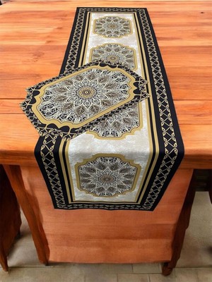 Die Grup Tr Geometrik Desenli Ramazan Runner Örtüsü ve Amerikan Servis 40 x 140 - 4 Adet