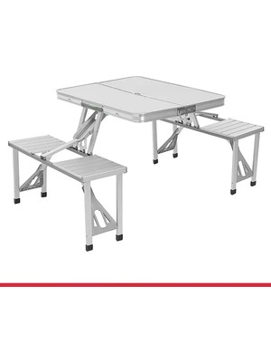 Acpar 4 Kişilik Katlanabilir Kamp Masası, 4 Entegre Tabureli, Alüminyum Gövdeli, Valiz Tipi Taşınabilir Piknik ve Karavan Masası