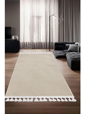Die Grup Tr Halı Krem Sahra Yıkanabilir Saçaklı Kaymaz Kesme Ince Yolluk Kilim Salon Halısı Modelleri, Sahra-Krem-Saçaklı, 80X150
