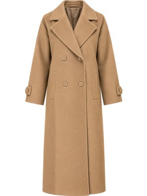 Laluvia Camel Kruvaze Yaka Kaşe Kaban - 9678