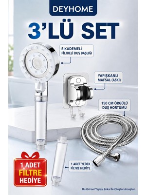 Die Grup Deyhome 5 Kademeli Masajlı Filtreli Duş Başlığı (3'lü Set)