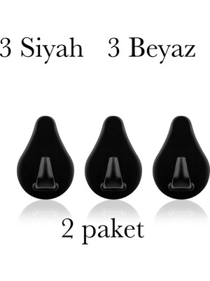 Die Grup Yapışkanlı Askı 6 Adet 3 Siyah 3 Beyaz Mutfak Banyo Kapı