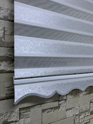 Perdeciniz Gümüş Simli Jakarlı Sarmaşık Desen Zebra Perde(Etekli) Enxboy