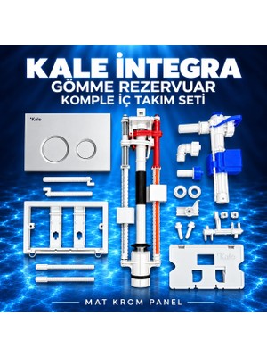 Kale Integra Gömme Rezervuar Komple Iç Takım Seti – Mat Krom Çift Yuvarlak Buton