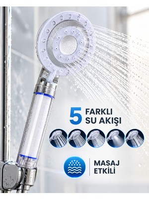 Yiğit Ticaret Masaj Etkili Filtreli Duş Başlığı 5 Fonksiyonlu Yağmur Sis Geniş Karışık Su Akışı - Lisinya
